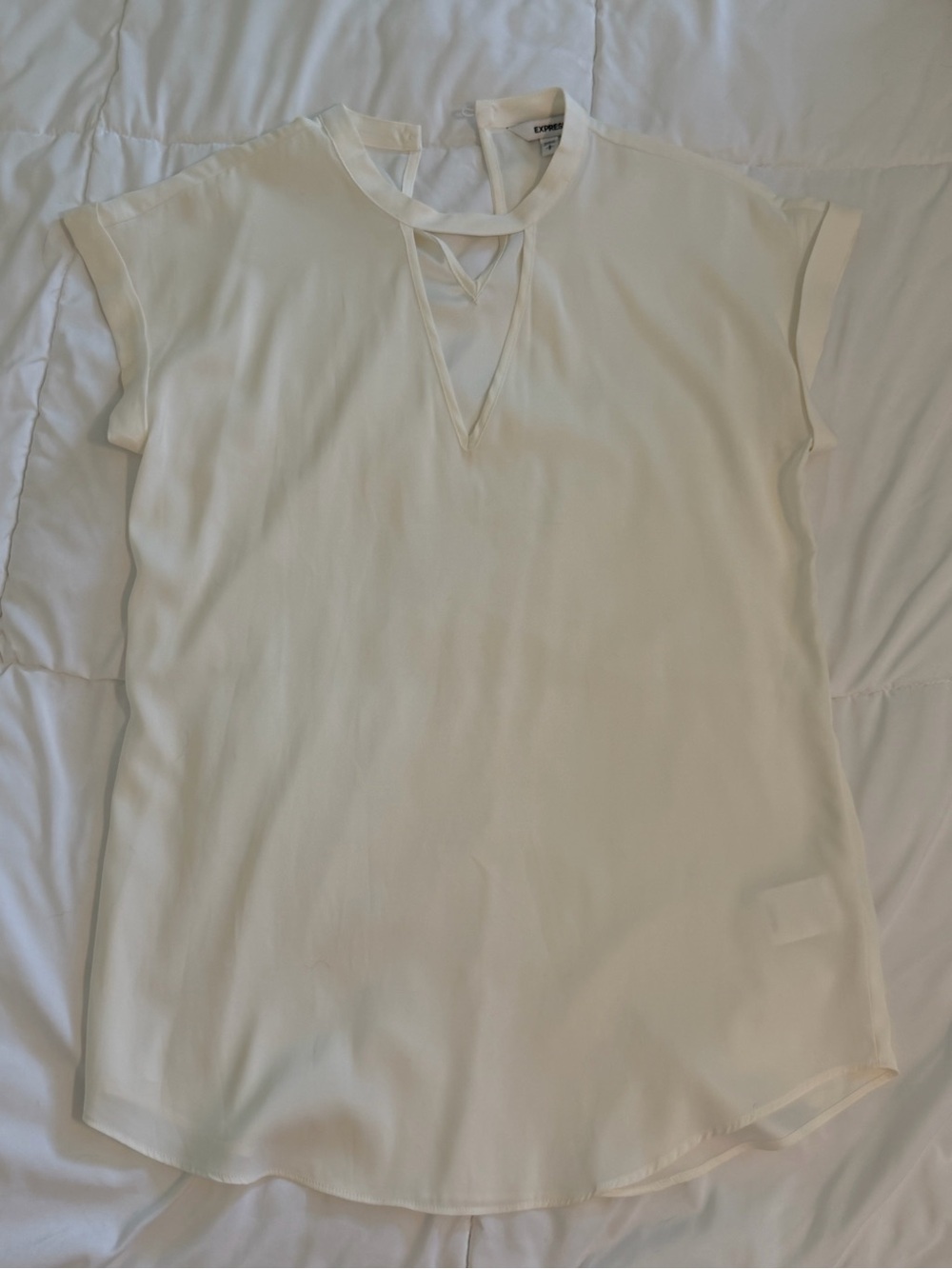 Women’s Express Cream Cap Sleeve Keyhole Blouse- Small